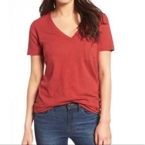 Madewell red v neck tee with pocket